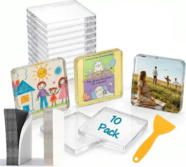 Magnetic Photo Frames 2\"x2\" Clear Acrylic DIY Fridge Magnets with Adhesive Backing – Square Magnets for Crafts, Kitchen, Classroom, Party & Office Decoration SummerVibes summerwins