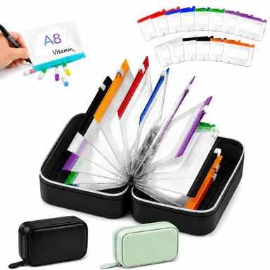 Waterproof Pill Organizer Travel Case, Large Weekly Medicine Pouch Set with 14 Color Coded Bags, Reusable Vitamin & Supplement Storage Organizer for Daily Wellness