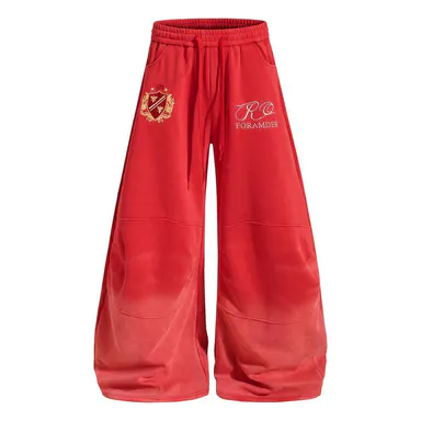 inflation Men's Baggy Sweatpants - Oversized Wide-Leg, Vintage Gradient Wash, Crown Embroidery, Everyday Streetwear Clothing for Men's Casual Outfits