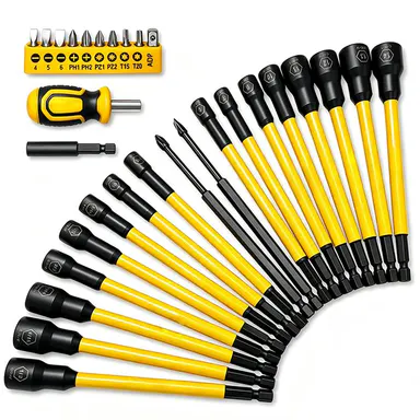 DARK DUCK 30-Piece Magnetic Nut Driver Set, CR-V Steel Long Reach 1/4\" Hex Shank with Bit Holder, Storage Rack, Metric/SAE Sizes, Phillips, Flathead, Torx, Manual Adapter for Drill, Impact Driver, Auto Repair, Mechanic, Tools For Mechanics