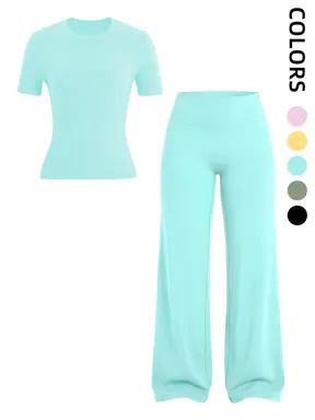 Women's 2-Piece Fitness Set, Comfortable Round Neck Short Sleeve Slim Fit Top & High Waist Pants, Casual Athletic Sportswear for All Seasons, Sport Casual Outfit, Fitted Sportswear Set