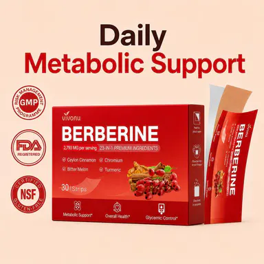 VivoNu Berberine HCl Oral Dissolving Strips with Ceylon Cinnamon, Chromium, Bitter Melon & Turmeric, Metabolic Support, Blood Sugar Support, Sugar Balance Support, Healthy Metabolism, 23-in-1 Daily Wellness Formula