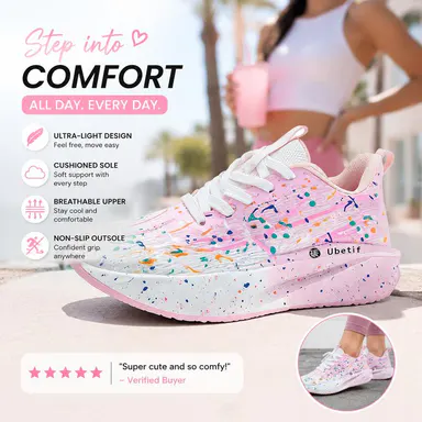 Lightweight Splatter Paint Running Shoes for Women - Comfortable Cushioned Thick Sole Walking Sneakers, Breathable Mesh Art Pattern Fitness Trainers