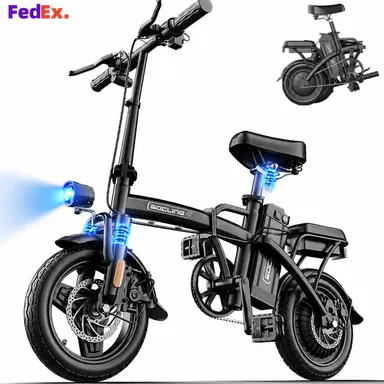 1000W  Folding Electric Bike, 14in Portable E-Bike with 48V Removable Battery, 30+mi Range, 20MPH Max Speed, Front & Rear Pneumatic Tires, Disc Brakes, 2-Person Capacity sohochic