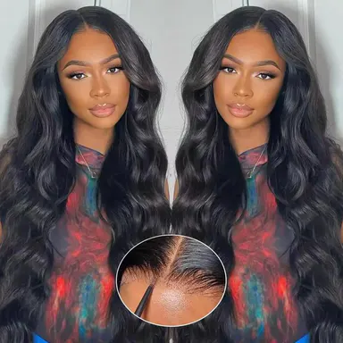 Larhali Women's 200% Density Human Hair Glueless Wig - 7x6 HD Lace Closure, Pre-Plucked, Pre-Cut, Body Wave, Drawstring, Beginner-Friendly, Glueless Black Wig with Natural Black Tone & Natural Hair Texture, Natural Black Wig