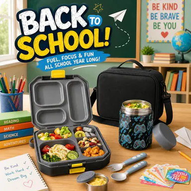 [Back To School]wiwens Bento Lunch Box for Kids with 12oz Soup Thermo Leak-Proof Lunch Food Container with 5 Compartment Thermo Hot Food Jar and Insulated Lunch Bag for Kid Toddler Girls Boys to School