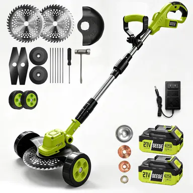 SEESE Cordless Electric Weed Wacker, 3 Different Cutting Accessories for Lawn Trimming & Edging, with 2 Batteries, Lightweight Design - Suitable for Yard, Garden​​