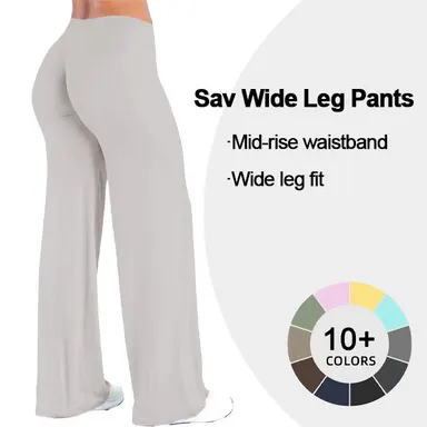 GYMER Sav Wide Leg Pants Mid Rise Waisted Flare Yoga Pants Tummy Control Butt Lifting Stretchy Lounge Athletic Pants Gym Sportswear Bottoms