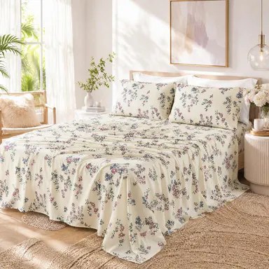 Bedlifes Washed Stone Linen Floral Sheets – Soft Breathable Cooling French Flax Bed Sheets, 4-Piece Set Luxury Hotel Quality Bedding, 16\"-24\"Deep Pocket All Season