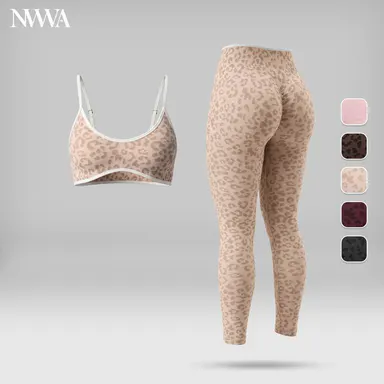 Women’s Leopard Print 2-Piece Sports Set - Thin-Strap Color-Block Sports Bra, High-Waisted Tummy Control Leggings, Workout Wear, Quick Dry, Moisture-Wicking, Breathable, Fitted, Machine Washable Running Gym Gear, Matching Set, 2 Pcs Set, Women's Matching