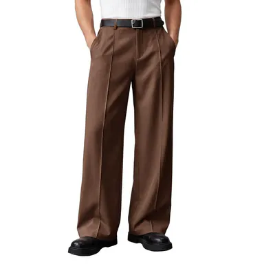 Runcati Mens Baggy Dress Pants Casual Pleated Wide Leg Lightweight Trousers | Loose Fit Old Money Pants, Work Business Relaxed Fit Slacks, Two Side Pockets, 30\"/32\" Suit Pants, Stretchable Elastic Waist