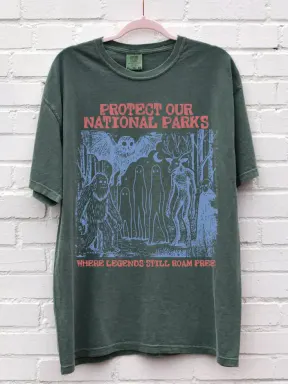 Comfort Colors Cryptid National Parks T-Shirt 90s Protect Our Parks Vintage Camping Hiking Tee Retro Wanderlust T-Shirt Fantasy Creatures Tee