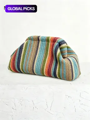 Elegant and soft retro practical texture striped cloud bag, fresh artistic style, niche design, fashionable polka dot handbag, woven grass color suitable for beach vacations, daily commuting, and friend gatherings