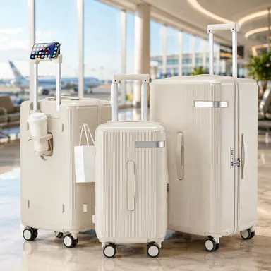 【Back To School 】3 Piece Luggage Set, Hardside Suitcase Set with 20 24 28 Inch Carry On and Checked Luggage, Combination Lock, Phone Holder, Cup Holder, Side Hook,back to school shopping