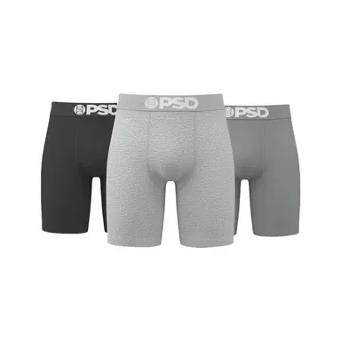 PSD Mens Grey Days Boxer Brief 3 Pack - Standard Length 7 Inch Inseam, Soft and Breathable Cotton Fabric