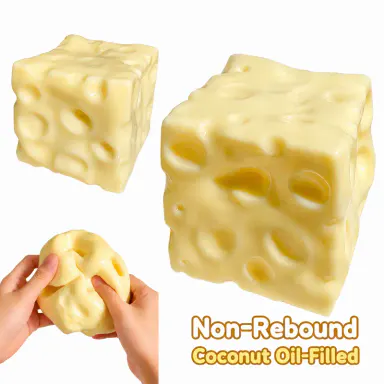 Cheese Shaped Squishy Cube Toy, Vaseline-Filled Moldable Non-Rebound Stress Relief Fidget Block, Soft TPR Squeezing Toy for Sensory Play, Party Birthday Favors, Stress Relief Fidgets