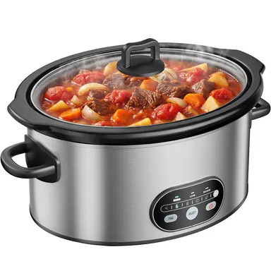 Sweetcrispy Slow Cooker - 3 Cooking Settings, Dishwasher-Safe Stoneware Crock, Glass Lid, Full-Grip Handles, Easy Carry, Fast & Easy Cleanup, Ideal for Blueberry Cobbler & Gatherings