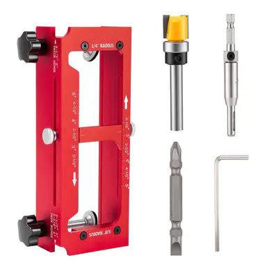 GJANSH Door Hinge Jig - Door Hinge Cut Out Tool for Door & Cabinet Hinges, Adjustable Mortising Template Fits 2.5\" to 5\" Hinges with 1/4\" & 5/8\" Radius & Square Corner Tools