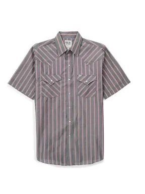 Men's Ely Cattleman Short-Sleeve Stripe Western Snap Shirt, Menswear Tops with Functional Fabric and Pocket, Shortsleeve, Classic, Polyester, Casual, Male Clothing
