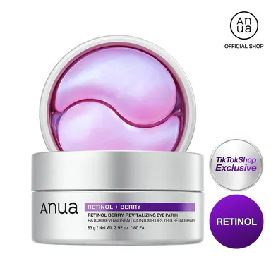 [Anua] Retinol Berry Revitalizing Eye Patch for Wrinkle and Dark Circles(60ea), 8Hour Plumping Effect in 10 Minutes, Fuller Looking & Lifted Skin, Hyal-Plumping Effect, Brightens Undereye by Antioxidant Berry Extracts, Relieves Puffiness with Caffeine