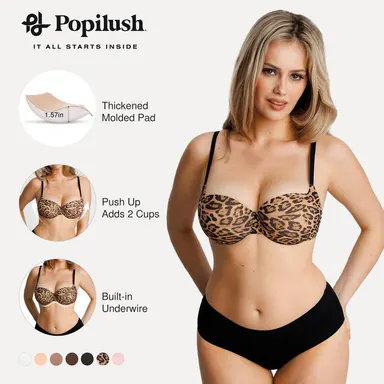 Popilush Women's T-Shirt Bra Add 2 Cups Lift Seamless Push Up Padded Underwire Comfort Everyday Bra Balconette Demi