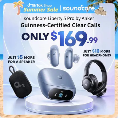 soundcore Liberty 5 Pro by Anker, Exclusive Limited: Add $5/$10 for Extra Premium Gift, Guinness World Records-CertifiedCall Quality, ANKER Thus AI Chip, Active Noise Cancelling Wireless Earbuds, Crystal-CTear Calls for Noisy Environments, Headphone, Blue