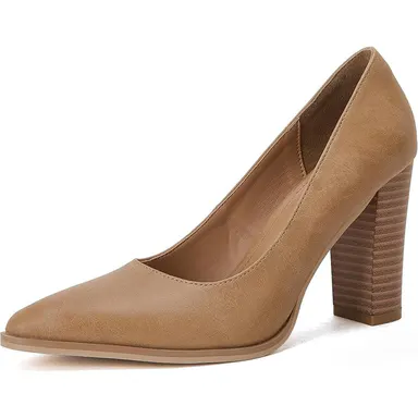 Coutgo Women's Pumps, Chic Pointed Toe Chunky Block Heels in Faux Leather, Lightweight Slip-On for Dress & Party, Heels For Women, Plain, All Seasons, Shoes For Women,back to school,back to school haul