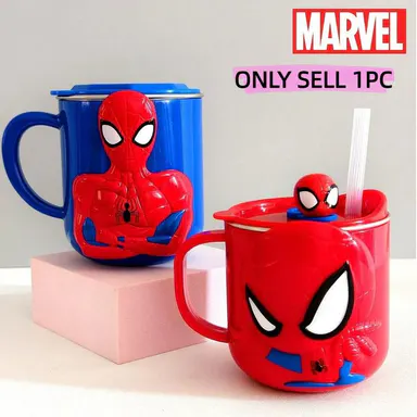 Marvel Officially Licensed Spider-Man 3D Mug, Stylish Printed Cup, Stainless Steel Insulated Coffee Cup with Lid & Straw, 260ml/320ml, Aesthetic Desk Decor, Back to School Teen Boy Gamer Gift, Heavy Duty Leakproof Travel Tumbler