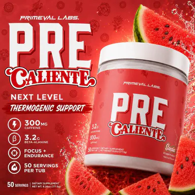 Primeval Labs PRE Caliente Pre-Workout Powder | 300mg Caffeine | 3.2g Beta-Alanine | Thermogenic Support | 50 Servings