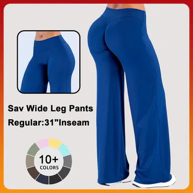 DENFY Sav Wide Leg Pants High Waisted Flare Leggings Women Yoga Pants Bootcut Leggings Tummy Control Sculpting Pants Butt Lifting Workout Gym Wear