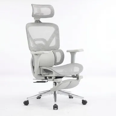 MOJAY High Back Ergonomic Executive Office Chair - 6D Adjustable Armrests, High-Elasticity Mesh Back, 3-Zone Lumbar Support, Thick Cushion Seat, Adjustable Seat, Modern Grey, Assembly Required, Mesh Fabric, Footrest Included, Boosts Circulation