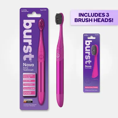 Nova Sonic Toothbrush Bundle- 2 Spare Replacement Heads,Oral Care, Daily Use, 18,000 VPM,Whitening Mode, AAA Battery, Aluminum Handle