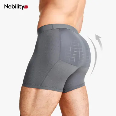 【Nebility】Men's Upgraded 3D Butt Lift Shapewear Boxer Briefs, Built-in Fixed Hip Pads (Non-Removable), Compression Underwear with High Elastic Waistband, Breathable Moisture-Wicking Fabric for Daily Wear