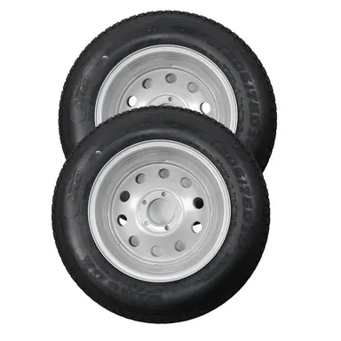 Garvee 2-Pack ST205/75D15 Trailer Tires Pre-Mounted with Silver Spoke Rims, 5 Lug 4.5\" Bolt Pattern, 6PR Load Range C Heavy Duty Bias Ply Wheel Tire Combo for Utility, Boat, Camper & Cargo Trailers
