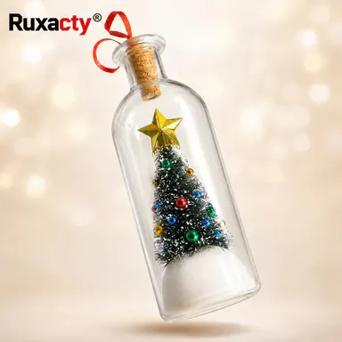 RUXACTY Recordable Christmas Message in a Bottle Ornament 8 Inch Voice Recording Holiday Keepsake with Playback Snowy Christmas Tree Scene Glass Bottle Decoration for Tree Home and Gift