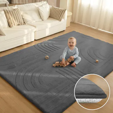Huloo Sleep Ultra Soft 3D Carved Faux Rabbit Fur Baby Play Mat - 1.3\" Extra Thick Fluffy Non-Slip Faux Fur Rug, All Seasons, Ideal for Nursery & Playroom