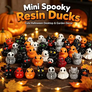 Mini Devil Ghost Skull Resin Ducks - Lightweight Resin Statues, Whimsical Decoration, Oddities Gift, Desk Trinket, Spooky Festive (Halloween) Home & Garden Ornament, Plant Landscape Accent