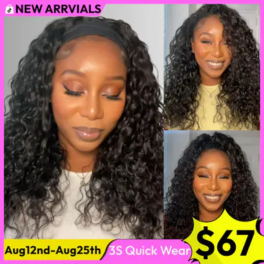 [Pre-Zipped]UNice Detachable Headband Water Wave Wig 2-In-1 Switch Half Wig 3S Quick Wear Cooling Breathable Headband Wig with Drawstring and Velcro Summer Wig SummerArrvials #SoHoChic #TikTokShopBackToSchool
