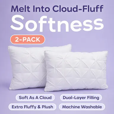Mellow Sleep | Ploof Pillow (2-Pack) – Extra-Fluffy Dual-Layer Pillow, Cloud-Like Soft Plush Bed Pillow with Breathable Support, Never Flat, Neck-Cradling Comfort for Side, Back & Stomach Sleepers, Machine Washable
