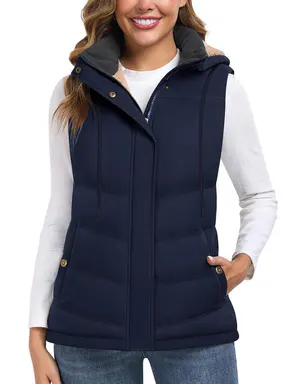 【Early Bird Price】HEEKPEK Women's Fitted Sherpa Fleece Lined Puffer Vest - Basic Casual Tops, Sleeveless Quilted Winter Outerwear with Removable Hood, Warm Lightweight Insulated Waistcoat Gilet