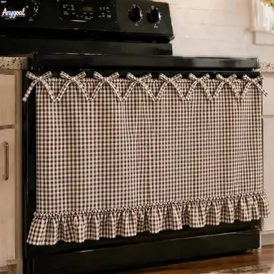 2026 New Cute Gingham Plaid Oven Skirt Stove Top Covers - Rustic Boho Farmhouse Style, Ruffle Bow, Lace Trim, Double-Sided Thick Fabric, Slip-On Design for Cottage Core Kitchen Decor, Indoor Leisure Accent