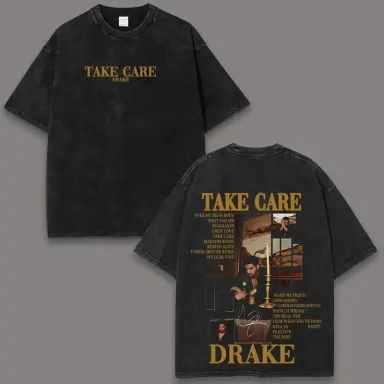 Men'S Pure Cotton T-Shirts, Drake Take Care Acid-Washed T-Shirts And Vests, Y2K Retro Rap Music Graphic T-Shirts, Loose Fit, Unisex Soft Pure Cotton Streetwear, Unique Fan Gifts, Suitable For Both Men And Women, Birthday Gifts.