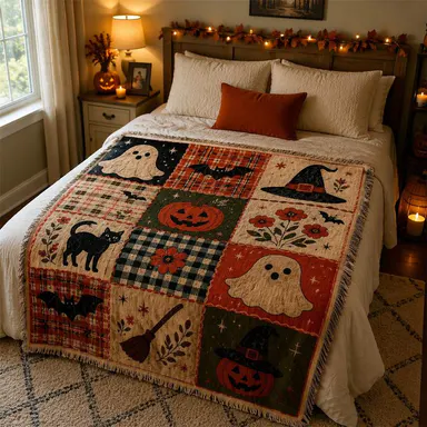 Multi-Function Tassel Woven Blanket Halloween Grid Pattern Bed Blanket, Cozy Throw Blankets, Also for Sofa Cover Couch Throw Armchair Home Decor Tablecloth Outdoor Picnic Camping Beach Towel