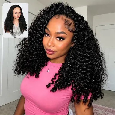 [3 in 1 Half Wig] Burmese Curly Wear Go Glueless Half Wig Full 200% 250% Density with Drawstring Cap Invisible Hairline Human Hair Wigs Beginner Friendly
