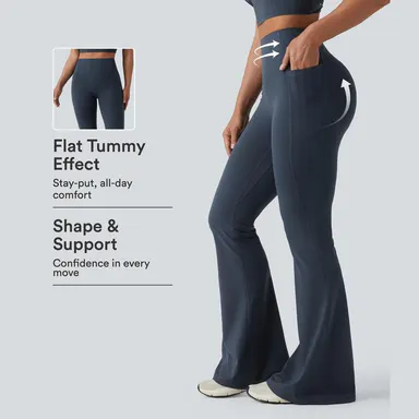 Halara UltraSculpt High Waisted Scrunch Butt Lifting Tummy Control Shaping Yoga Flare Leggings with Pockets