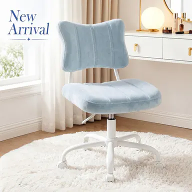 Raybee Powder Blue Vanity Chair with Wheels & Butterfly Backrest for Girls ,360°Swivel ComfyCute Desk Chair, Small Office Chair for Make-up Room, Bedroom, Dorm, Small Space, Height Adjustable, Gift #NewArrival