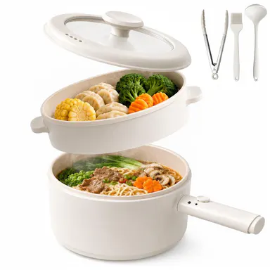 AORAN Multifunctional Electric Hot Pot,2.6L Mini Hot Pot, Ceramic Glaze Non-stick Portable Pot, Electric Pot for for Steak, Egg, Fried Rice, Oatmeal, Soup,Ramen with Dual Power Control, Electric Pot for Dorm tiktokshopbacktoschool