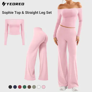 YEOREO Sophie Basic Minimalist Off-Shoulder Top & Straight Leg Matching Set Sohochic Women's Clothing Set Look