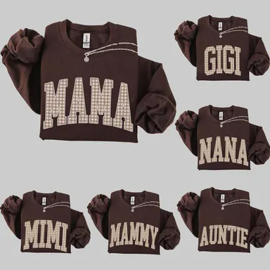 Customize Gingham Mama Sweatshirt, Personalized Mama Shirt Vintage Mama Shirt Trendy Mama Shirt Mothers Day Gift New Mama Baby Shower Pregnancy Announcement Shirt