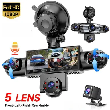 Dash Cam 5 Lens 1080P Full  360 Degree Comprehensive Coverage 5 Channel  Camera Front Rear Left Right Inner View  Screen Reverse Image Loop Recording Parking Monitor Wide Angle 64GB Storage Vehicle Installed Not Rechargeable  Power sohochic